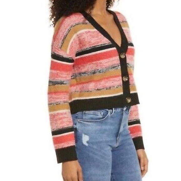 Nordstrom BP Black Marle Stripe Cropped Cardigan. Size XS - Picture 1 of 7